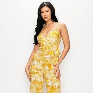Tropical Leaf Print Sleeveless Women's Jumpsuit